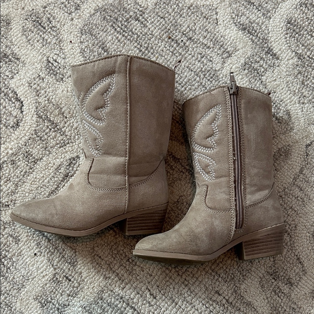 Girls Size 12 Taupe Suede Western Boots with Embroidery